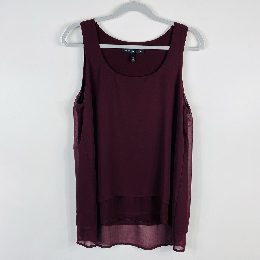 White House Black Market Top Small Sleeveless Chiffon Layered Look Burgundy Red